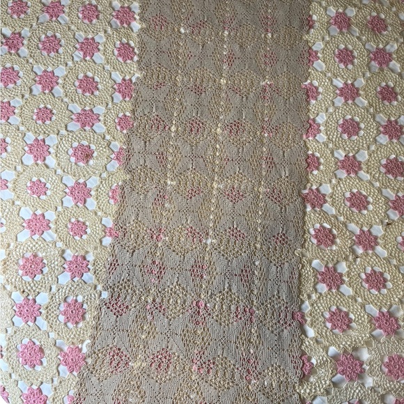 Vintage Long Geometric Rustic Mid Century Crocheted Tea Stain Runner - Picture 5 of 11